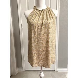 Floral Yellow Blouse Halter Top Ruffle Detail Size Small - Adrianna Papell